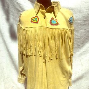 Suede fringe western style long sleeve shirt